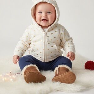Oshkosh Creme & Gold Heart Fleece Zip Up Baby Hoodie